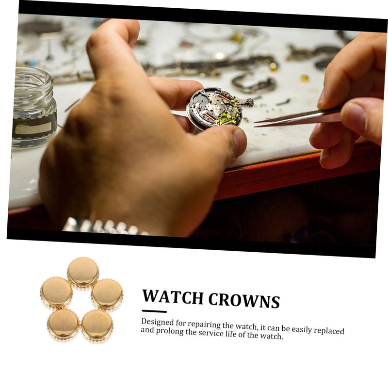 FOMIYES 5pcs Golden Watch Crowns Replacement Tools Watchmaker Accessory for