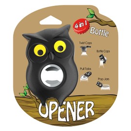 Multi Bottle Opener for Twist-off Type Caps, 4 in 1 Cute Fun Owl Water Bottle Opener for Children, Beer Bottle Opener Soda Can Opener Manual Jar Opener for Weak Hands (Black)