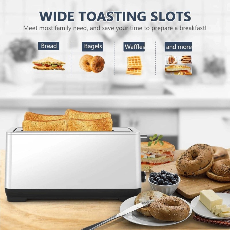 Ultra Wide Long Slot 4-Piece Red Dual Control Toaster 1.5