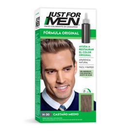 Just For Men, Tinte Colorante En Shampoo, Castaño Medio H30, Cabello Con Cor, Cubre Las Canas, 66ml