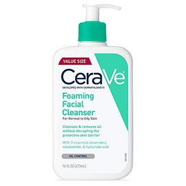 Limpiador facial de espuma CeraVe para el lavado diario de la cara, CeraVe Foaming Facial Cleanser  16 Ounce  Daily Face Wash for Normal to Oily Skin 