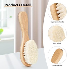 Baby Hair Brush with Wooden Handle and Comb Set for Newborns & Toddlers | Natural Soft Goat Bristles l Wood Comb l Green Cradle Cap Brush | Ideal for 
