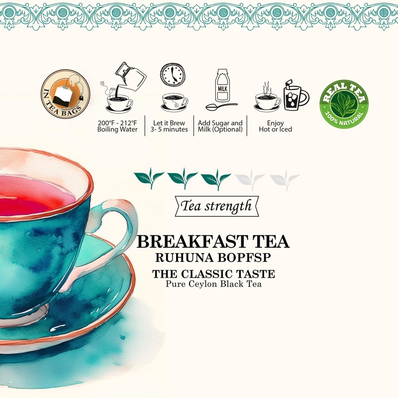 Ceylonzon Ceylon Breakfast Tea Classic Taste 25 Individually Foil-Wrapped Tea