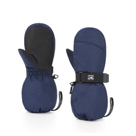 HIGHCAMP Kids Winter Gloves Waterproof Mittens for Toddler Children Snow out Long Cuff with Stay-on Strap, S (3-5 Y)