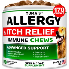 Dog Allergy Relief Chews - Dog Itching Skin Relief Treatment Pills - 170 Treats - Anti-Itch Chewables - Itchy and Paw Licking - Hot Spots - Omega 3 Fish Oil - Dry Skin & Coat Supplement