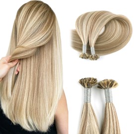 ABH AMAZINGBEAUTY HAIR U Tip Fusion Hair Extensions Human Hair Pre Bonded U Tips Hair Extensions U Tip Hair Color #8A Light Brown Mixed with #60 Ash Blonde Hair Extensions Remy Human Hair 16 Inch