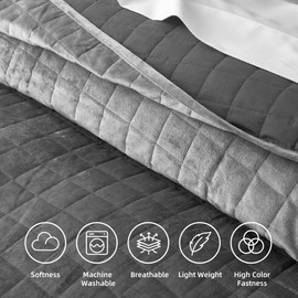 Eazlyin Velvet Quilt King Size, Lightweight Velvet Bedding Set, Soft Quilt Sets Bedspread Cozy Coverlet Thin Comforter Quilted Blanket for All Season, 1 Quilt 104x90 inches, 2 Pillowcases -Gray