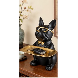 Bulldog Statue with Storage Tray for Keys and Jewelry – Decorative Animal Organizer for Living Room and Entryway