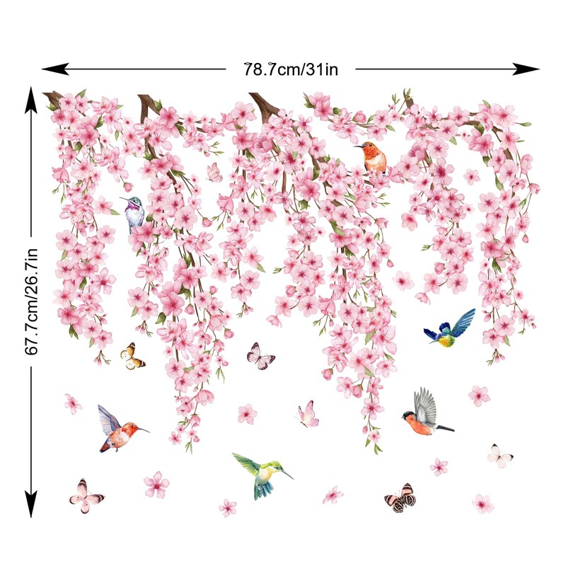 Whaline 9 Sheets Cherry Blossom Floral Window Clings Spring Glass