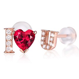 FOREVER QUEEN I Love You Earrings Valentine's Day Gift for Her 925 Sterling Silver Rose Gold Heart Inscription Jewelry CZ Post Stud Earrings Women for Sensitive Ears FQ0062