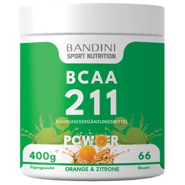 BANDINI® BCAA Powder 2:1:1 - Dietary Supplement with Branched Amino Acids in the Ratio 2.1.1 400 g (Orange Flavour) - Amino Acid Powder 211 with Leucine - Made in Italy