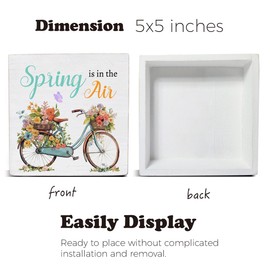 Spring Home Decor Spring Decorations Spring Is in the Air Wooden Sign Decor for Desk Table Shelf Wall 5 x 5 Inches