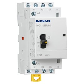 Baomain 24V AC 4-Pole Contactor, 16A 4NC Normally Closed, DIN Rail Mount - Manual & Automatic Switchable for HVAC, Motor, Pump, Lighting HC1-16M/04-24VAC