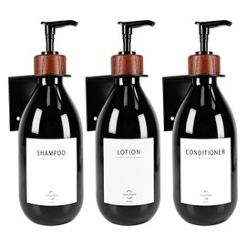 HCYWOC Shampoo and Conditioner Dispenser, Shampoo Dispenser for Shower Wall with 16 Waterproof Labels, Shower Dispenser 3 Chamber No Drill, Shower Soap Dispenser Wall Mounted for Bathroom, 17oz, Black