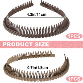 Alpinleux 2 Pcs Headband with Teeth, Comfortable Headbands for Women with Teeth, Fashion Comb Headband, Plastic Head Bands for Women's Hair Non Slip (4.3''×0.7'', Khaki, Coffee)