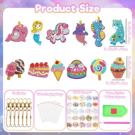 Pack of 12 Craft Girls 4-12 Years, 5D Diamond Painting Toys, Make Your Own GEM Keyring Creative Set Craft Girls 4-12 Years Gifts Easter Gifts Children