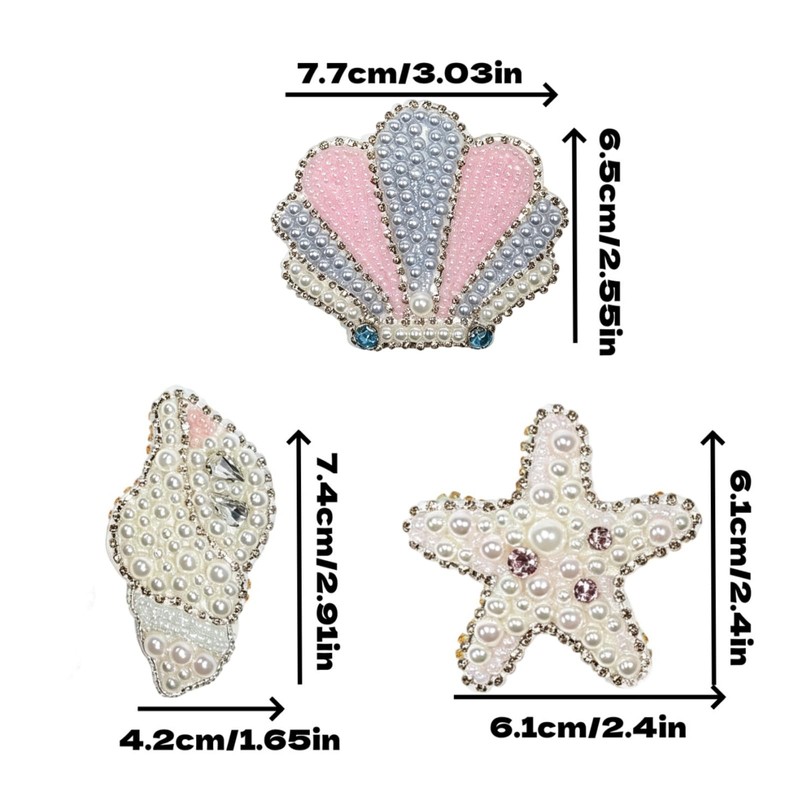 Vubbkdi 3Pcs Sea Animals Beaded Artistic Patches Ocean Shell Cloth