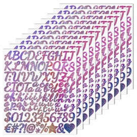 BINLINHONGO 1040 Small Alphabet Number Stickers, 10 Sheets Glitter 1 Inch Self-Adhesive Vinyl Letters Sticker Decals for Scrapbooks, Greeting Cards, Holiday Parties, Envelopes, Water Bottles - Pink