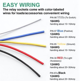 Weasch 2 Pack 48V 40/30A Car Relay Harness, 5-Pin SPDT, 12AWG Harness Sockets, Automotive Switches and Starters, for Automotive Truck Van Motorcycle Boat