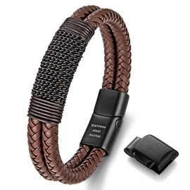 murtoo Men's Premium Leather Bracelet in Black and Brown, Magnetic Clasp Made of Stainless Steel, Great Gift Idea for Men, Stainless Steel