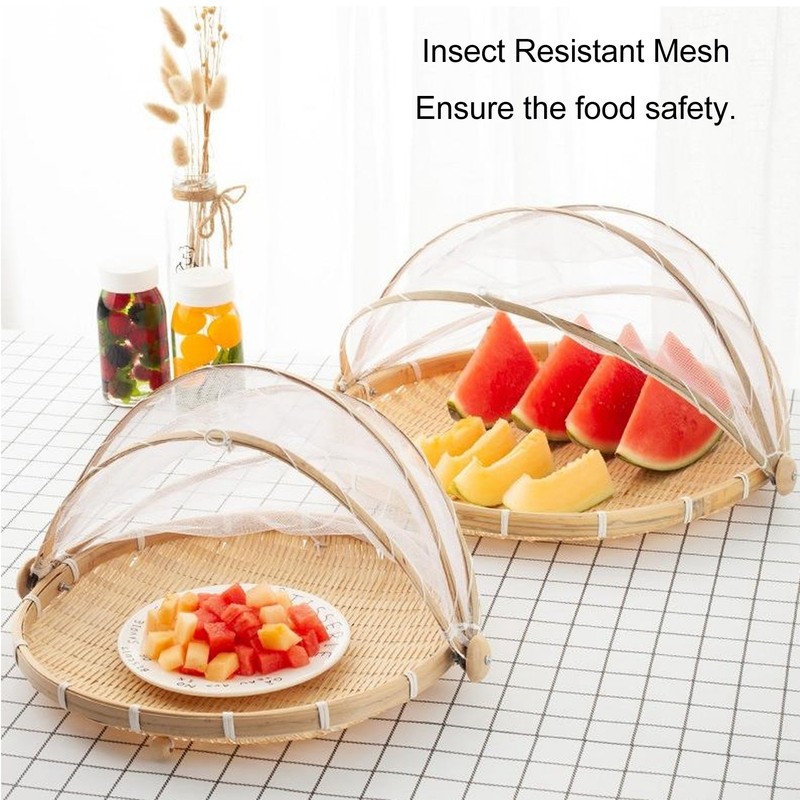 2Pcs Food Serving Tent Basket Fly Skeeter Insect Resistant Bamboo