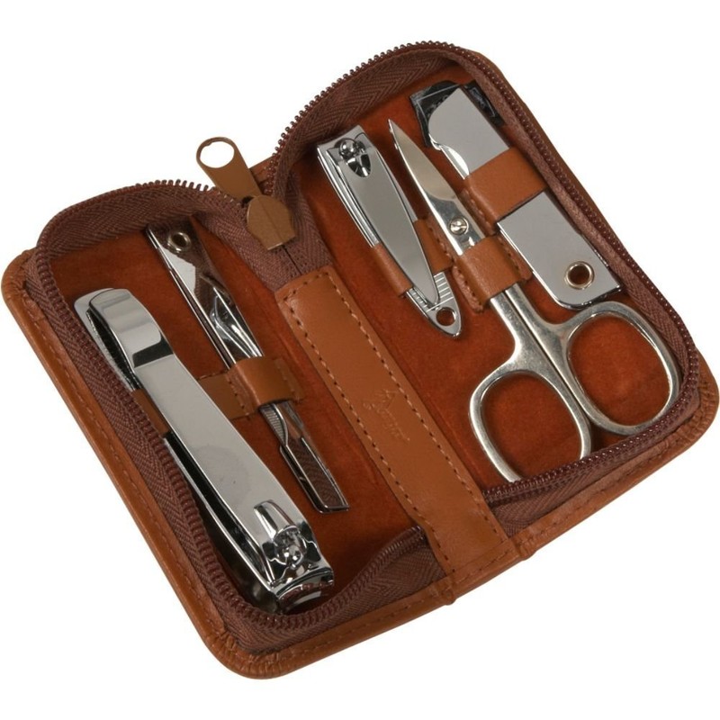 Royce Leather Executive Chrome Plated Mini Manicure Kit, Tan, One