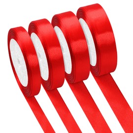 Red Ribbon, 100 Yards Christmas Ribbons for Gift Wrapping, Double Sided Satin Ribbon Rolls, Gift Ribbon, Coloured Ribbon for DIY Crafts Xmas Tree Present Decoration (10/15/20/25mm)