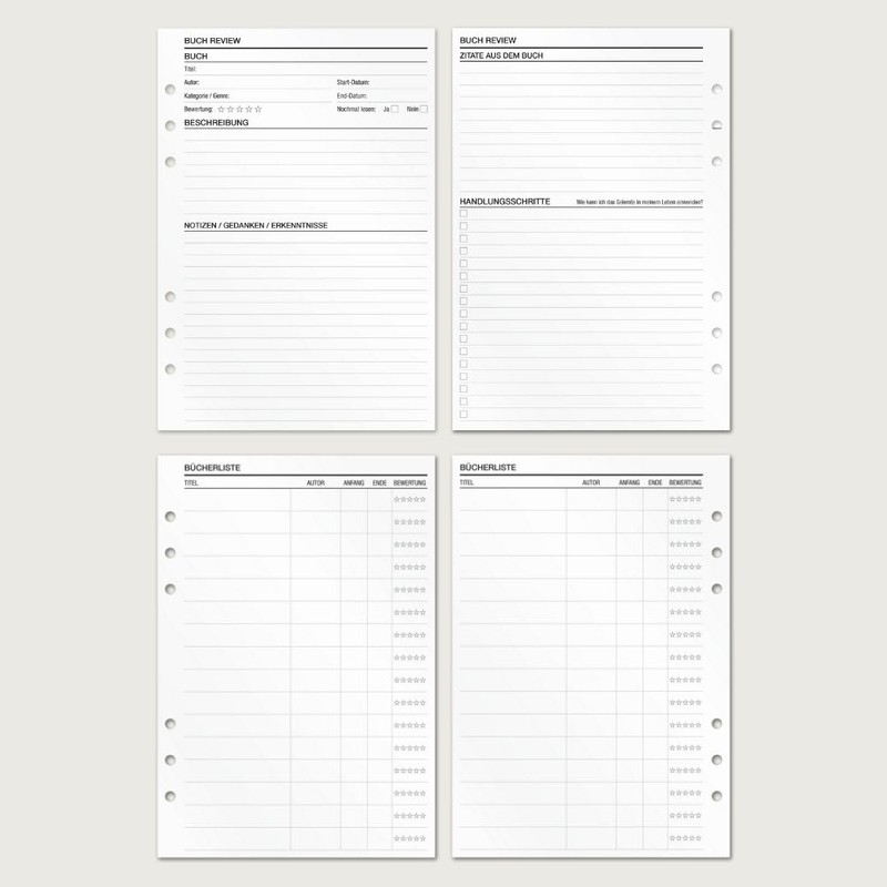KOMPASS® Reading Notes, DIN A5 Inserts for Ring Binder Planner,