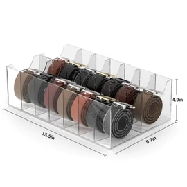 Large Acrylic Belt Organizer, Clear 14 Compartments Storage with Dust Cover, Display Holder for Home