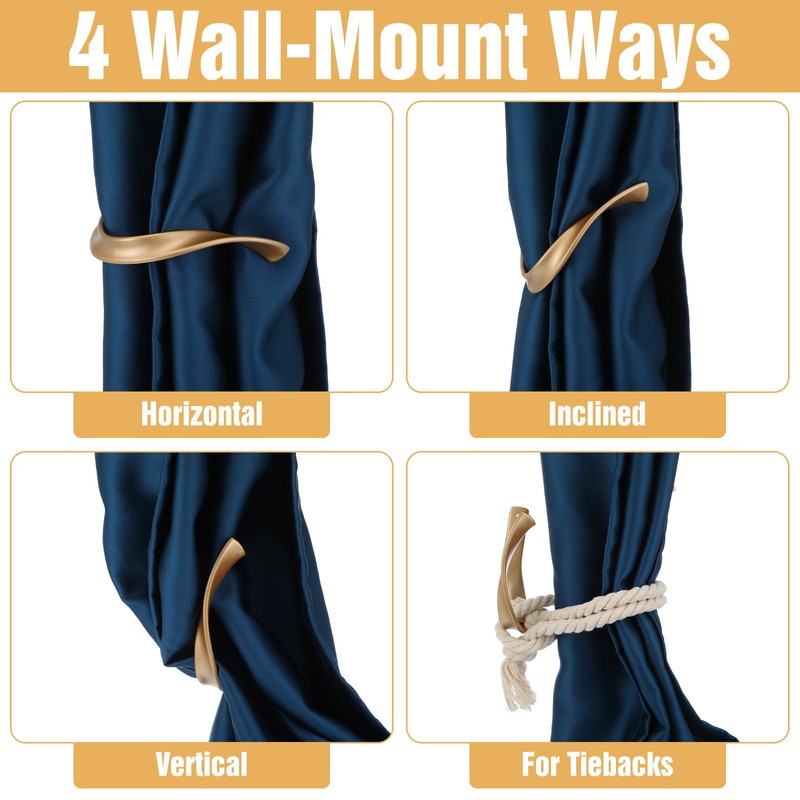 4 Pcs Gold Curtain Holdbacks, Heavy Duty Aluminum Alloy Wall