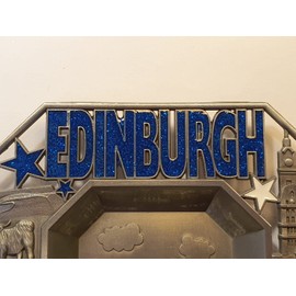 Edinburgh Scotland Metal Ashtray - Castle/Scottish Piper/Highland Cattle/Words in Blue Letters/Souvenir