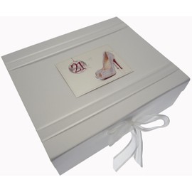 White Cotton Cards 21st Birthday Keepsake Box Glitter Ball and Shoes (Large)