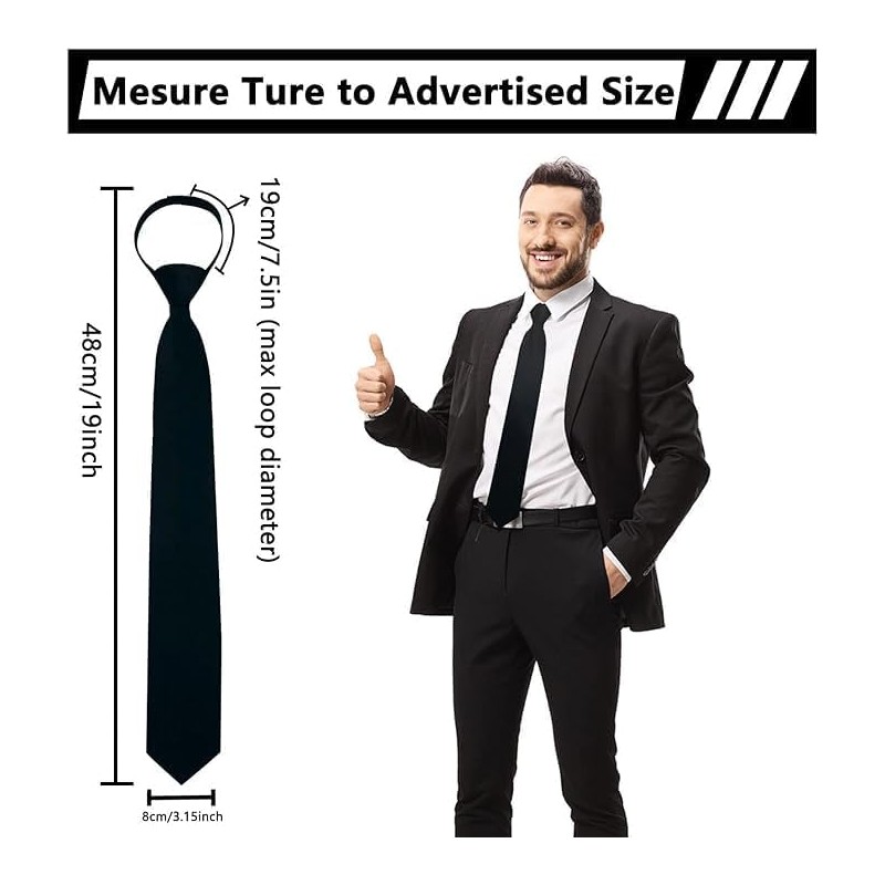 Pack of 2 Men's Ties, Black, Pre-Tied Tie with Zip