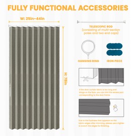 AJAZZ 100% Blackout Accordion Doors Interior Invisible Folding Door for Bedroom Living Room Doorway Curtain Sets (1 Pack, 44 W x 78 L, Grey+Rod)