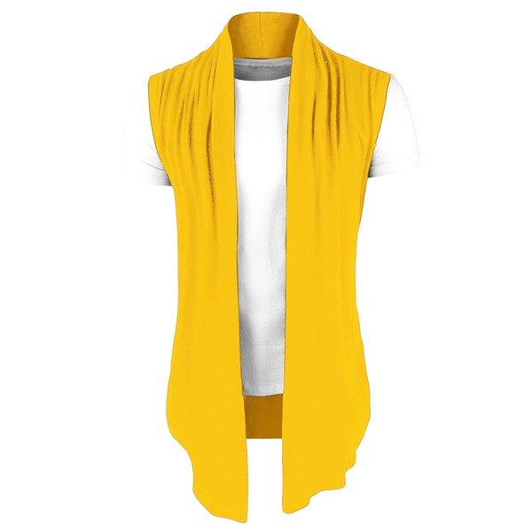 uxcell Men's Ruffle Shawl Collar Lightweight Vest Drape Cape Yellow