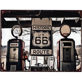 Moritz Decorative Tin Sign Historic Route 66 Dispensers 25 x 33 cm Metal Sign Retro Vintage