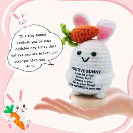 UNCLEM Mini Emotional Support Crochet Cute Bunny Positive Animals Funny Rabbit Inspirational Birthday Graduation Gift for Women Men Mother Coworker Friends, Desk Decor, Appreciation Gifts