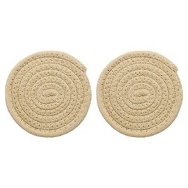 sourcing map 2Pcs Round Braided Placemats, 4.3" Woven Placemats Kitchen Table Place Mats for Farmhouse Decor, Kitchen Countertops, Table, Home Decor (Beige)