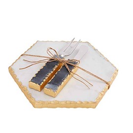 Mud Pie Marble Cheese, 3 Piece Set, White, board 8" x 8" | utensils 7" (41100042)