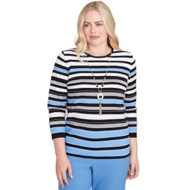 Alfred Dunner Textured Strip Light Sweater (US, Alpha, Medium, Regular, Petite, Petite, Multi)