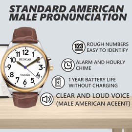 MAUJOY Talking Watch for Men for Blind Seniors with Visual Impairment, Loud and Clear Voice, Speaks German, Brown-a