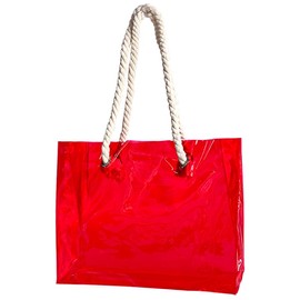 TotePrint red plastic PVC waterproof hemp rope portable shopping bag with large capacity, unisex, suitable for travel, holiday gift bags and workplaces (red -1 PCS).
