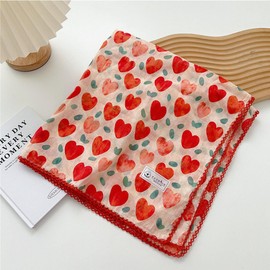 Pemilosci Large Cotton Bandana Headband, Head Wrap, Protective Coverage, Hair Neck Scarf for Women 28 x 28 inch (S03-Heart - Red)