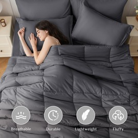 JOLLYVOGUE Full Comforter Set, Ultra-Soft Bed in a Bag Full Size 7 Pieces, Oeko-TEX Certified Bedding Set with Down Alternative Comforter, Sheets, Pillowcases & Shams, Dark Grey