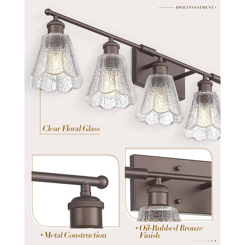 HWH Farmhouse Vanity Light Fixture, Rustic Bathroom Light Fixtures for