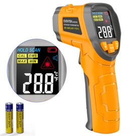 Eventek Infrared Thermometer, -50°C ~ 600°C Temperature Meter, 0.1-1.0 Adjustable Emissivity Laser Thermometer, Coloured HD Screen Thermometer for Kitchen, Pizza, Cooling, Industry, Yellow
