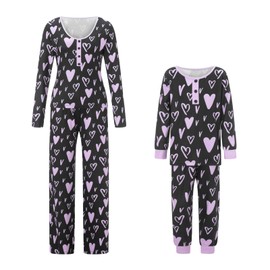 CocMouse Family Matching Valentine's Day Pajamas Set Heart Print Long Sleeve Tops and Elastic Pants Loungewear Soft Sleepwear for Mother Daughter Jammies (Kids, 7-8 Years, Black)