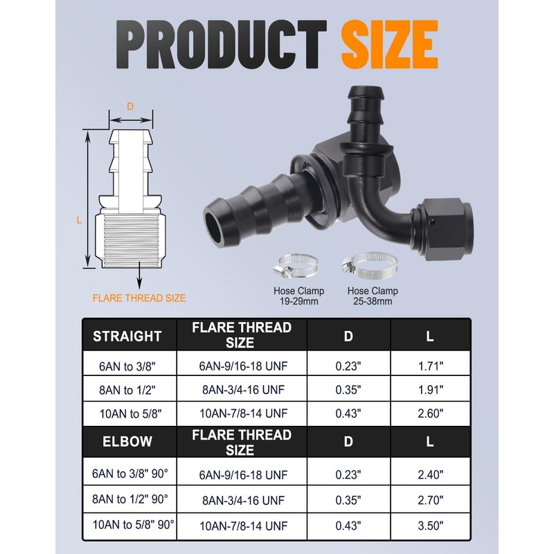 Taiidaues 10AN Push Lock Hose Fitting End 90 Degree Elbow
