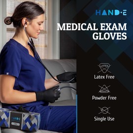 Hand-E Touch Disposable Black Nitrile Gloves X Small 100 Count - Heavy Duty 5 Mil Thick Medical Exam Grade, Food Safe Cooking Gloves