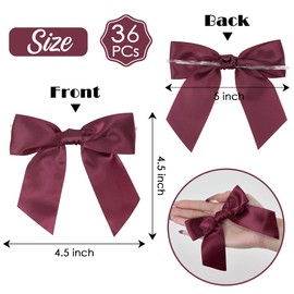 AIMUDI Burgundy Satin Bows with Twist Ties 4.5" Pre-Tied Burgundy Bows for Crafts Maroon Gift Bows Premade Bows for Gift Wrapping Christmas Tree Wedding Decor Bridal Shower Party Favors - 36 PCs